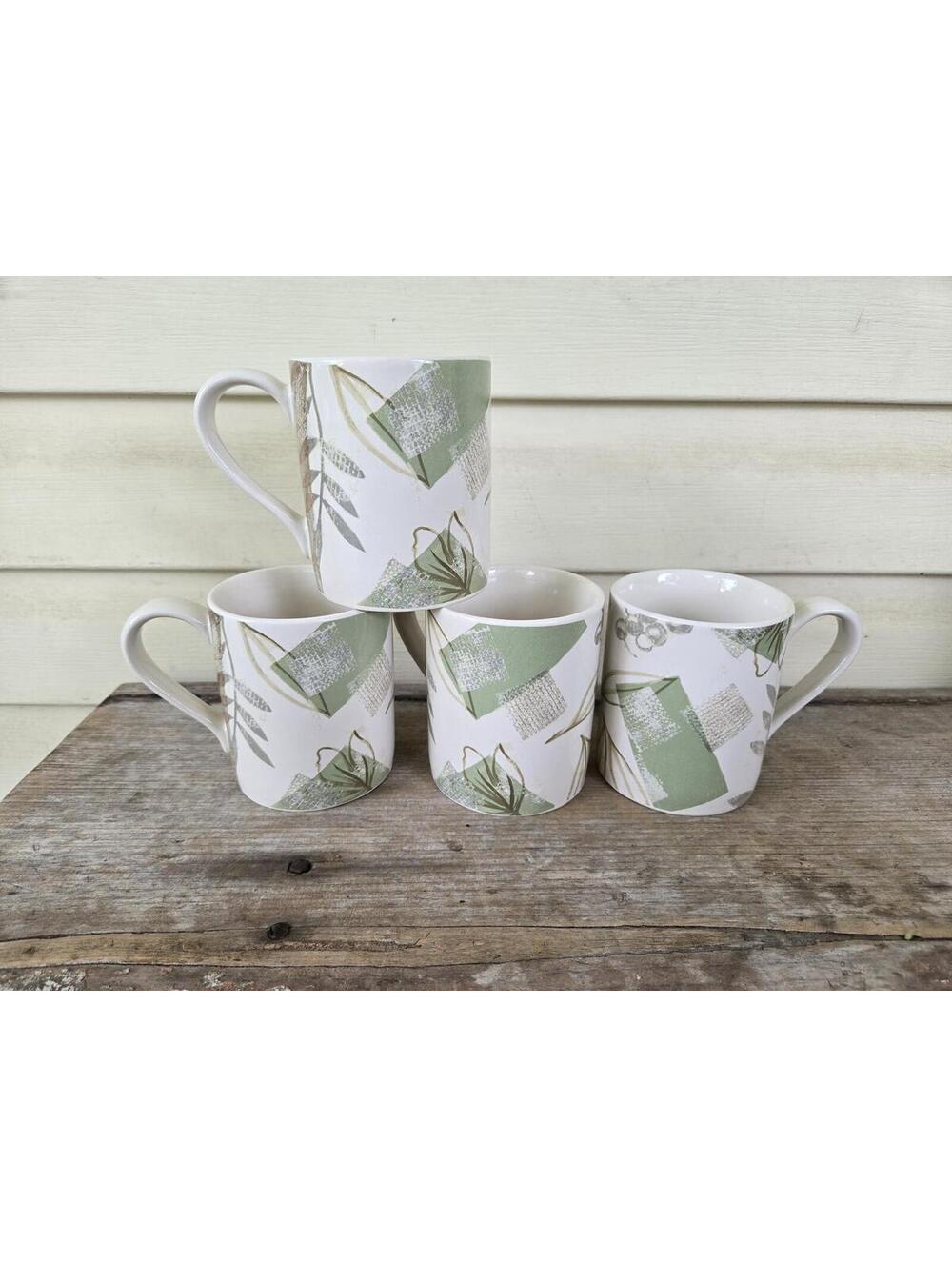 Corelle Coordinates Textured Leaves Stoneware Coffee Mugs Cups Set Of 4